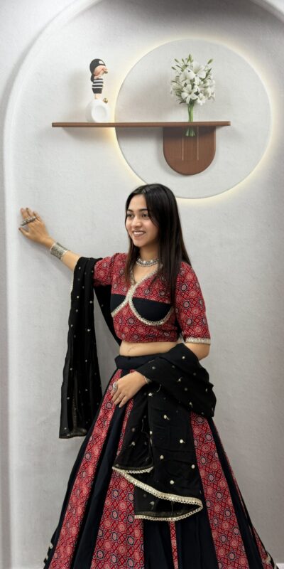 Ram 198 Black in Pure Cotton Mirror Work & Gamthi Work Lehenga Choli . Exclusive Offer ₹3149. Delivery 4-6 Working Days. Shop now. | Lehenga, Bollywood Lehenga, Creative Lehenga, Designer Lehenga, Embroidered Lehenga, Party Wear Lehenga