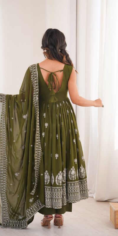 SP 91 Mehendi| Faux Georgette Salwar Suit with Lace Work & Digital Print. Introductory Price ₹2799. Delivery 4-6 Working Days. Shop now. | Anarkali Suits, Bollywood Anarkali, Creative-Anarkali, Designer Anarkali, Embroidered Anarkali, Party Wear Anarkali