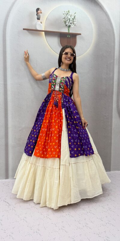PC 604 Orange Khadi Cotton Lehenga Choli with Bandhej Print & Mirror Work. Festive Deal ₹3049. Delivery 4-6 Working Days. Shop now. | Lehenga, Bollywood Lehenga, Creative Lehenga, Designer Lehenga, Embroidered Lehenga, Party Wear Lehenga