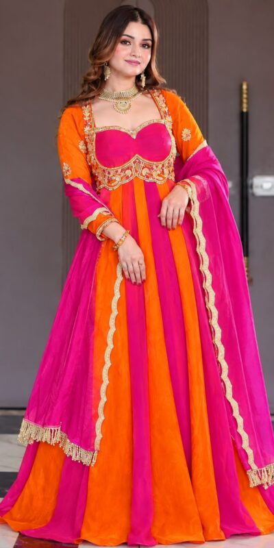 ND 5072 Pink Fendy Silk Gown with Embroidery Work & Sequins Work. Special Price ₹2849. Delivery 4-6 Working Days. Shop now. | Gowns, Bollywood Gowns, Creative Gowns, Designer Gowns, Embroidered Gowns, Party Wear Gowns