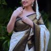 Simple White Soft Lichi Silk Rich Pallu Saree