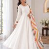 Solid White Mal Cotton Embroider Work Salwar Suit