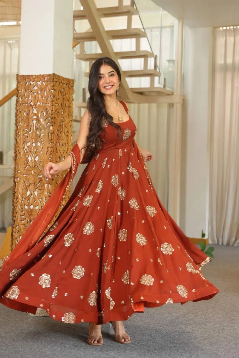 RTC 6071 Rust karishma Silk Salwar Suit Perfect for Wedding, Party, Baby Shower, Housewarming, Traditional Day – . Special Price ₹2149. Delivery 4-6 Working | Anarkali Suits, Bollywood Anarkali, Creative-Anarkali, Designer Anarkali, Embroidered Anarkali, Party Wear Anarkali