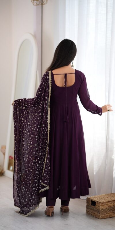 KB 315 Wine Blooming Faux Gown with Embroidery Work. Wedding, Party, Festive, Events Grab it for ₹2299. Delivery 4-6 Working Days. Shop now. | Anarkali Suits, Bollywood Anarkali, Creative-Anarkali, Designer Anarkali, Embroidered Anarkali, Party Wear Anarkali