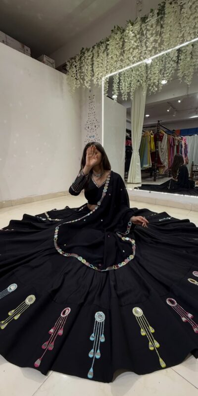 BE 504 Blacke Color Rayon Embroidery Work & Cowrie Work Lehenga Choli . Grab it for ₹2449. Delivery 4-6 Working Days. Shop now. | Lehenga, Bollywood Lehenga, Creative Lehenga, Designer Lehenga, Embroidered Lehenga, Party Wear Lehenga