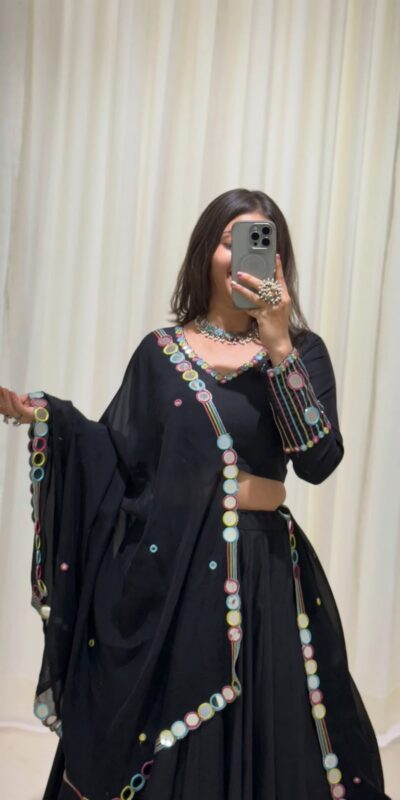 BE 504 Blacke Color Rayon Embroidery Work & Cowrie Work Lehenga Choli . Grab it for ₹2449. Delivery 4-6 Working Days. Shop now. | Lehenga, Bollywood Lehenga, Creative Lehenga, Designer Lehenga, Embroidered Lehenga, Party Wear Lehenga