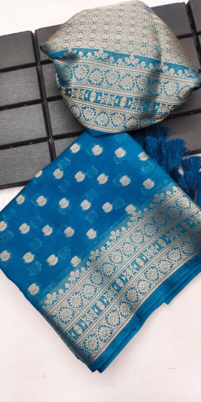 Aglow Blue Viscose Dolla Silk Meenakari Zari Work Saree