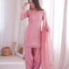 Aglow Pink Crunchy Silk Lace Border Work Salwar Suit