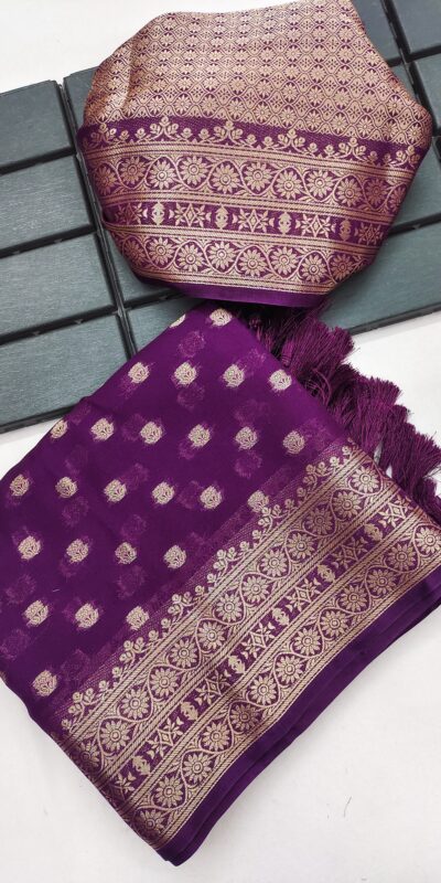 Aglow Wine Viscose Dolla Silk Meenakari Zari Work Saree