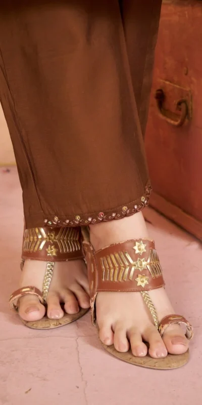 Alluring Brown Marina Silk Thread Work Salwar Suit