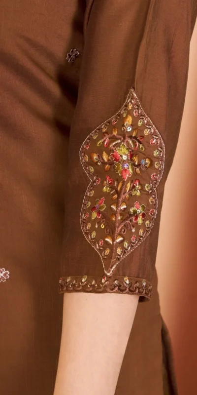Alluring Brown Marina Silk Thread Work Salwar Suit
