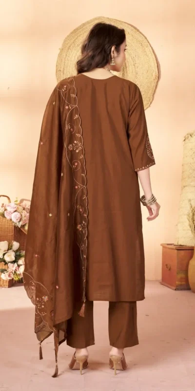 Alluring Brown Marina Silk Thread Work Salwar Suit