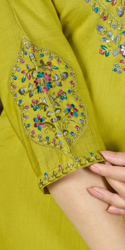 Alluring Light Green Marina Silk Thread Work Salwar Suit
