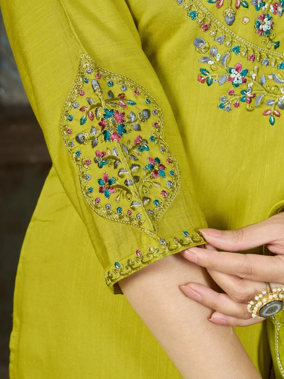 Alluring Light Green Marina Silk Thread Work Salwar Suit