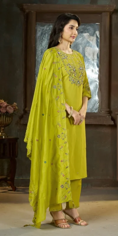 Alluring Light Green Marina Silk Thread Work Salwar Suit