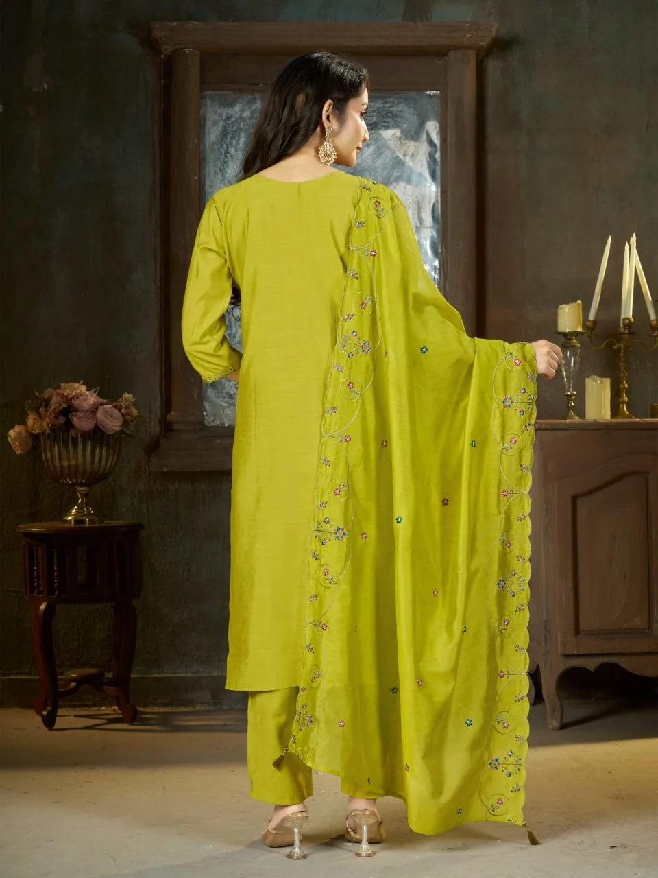Alluring Light Green Marina Silk Thread Work Salwar Suit