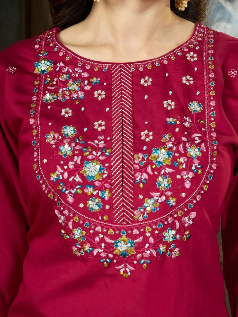 Alluring Pink Marina Silk Thread Work Salwar Suit