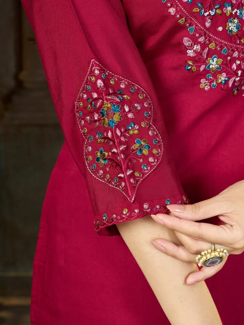 Alluring Pink Marina Silk Thread Work Salwar Suit