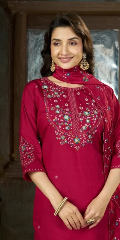 Alluring Pink Marina Silk Thread Work Salwar Suit