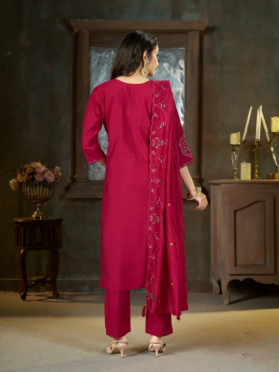 Alluring Pink Marina Silk Thread Work Salwar Suit