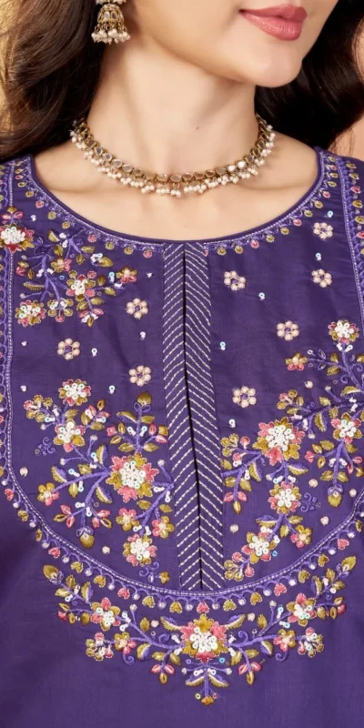 Alluring Purple Marina Silk Thread Work Salwar Suit