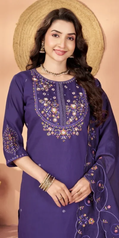 Alluring Purple Marina Silk Thread Work Salwar Suit