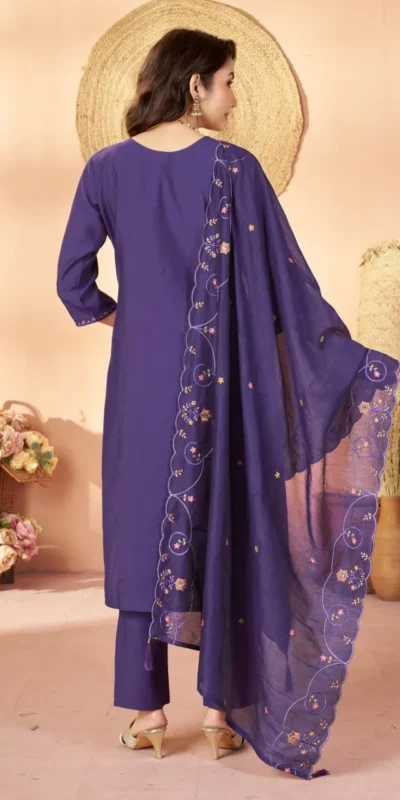 Alluring Purple Marina Silk Thread Work Salwar Suit