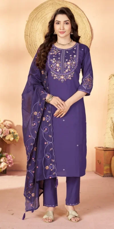 Alluring Purple Marina Silk Thread Work Salwar Suit