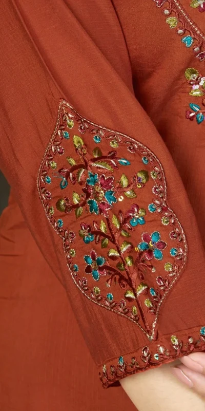 Alluring Rust Marina Silk Thread Work Salwar Suit
