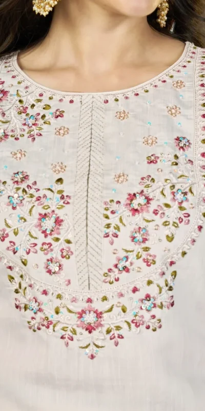 Alluring White Marina Silk Thread Work Salwar Suit