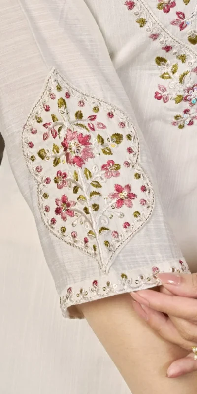 Alluring White Marina Silk Thread Work Salwar Suit
