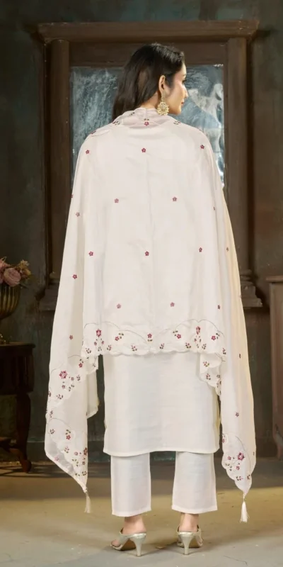 Alluring White Marina Silk Thread Work Salwar Suit