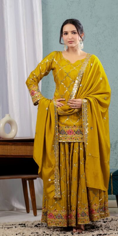 Angelic Mustered Chinon Silk Sequence Work Salwar Suit