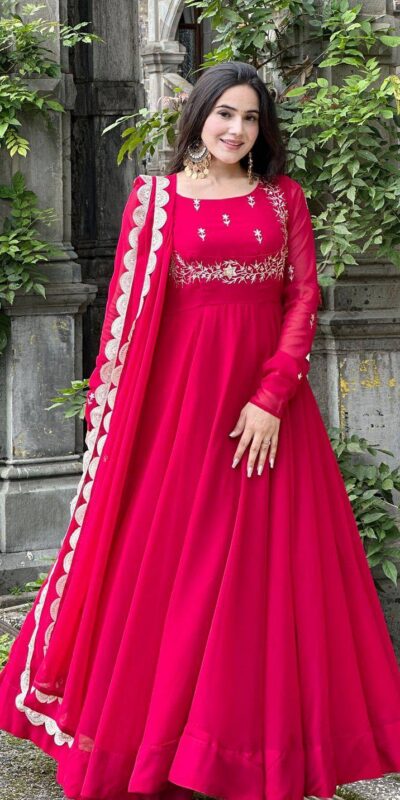 Angelic Pink Faux Georgette Sequence Work Gown