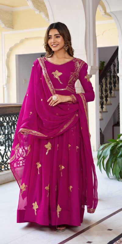 Angelic Pink Faux Georgette Thread Work Gown