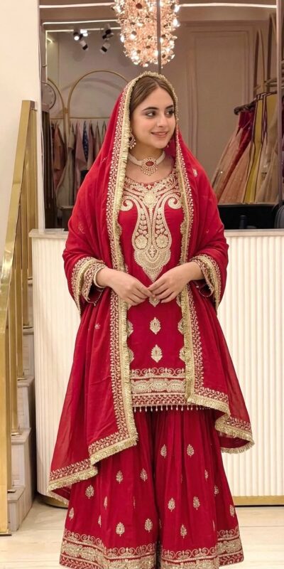 Angelic Red Chinon Silk Embroider Work Salwar Suit