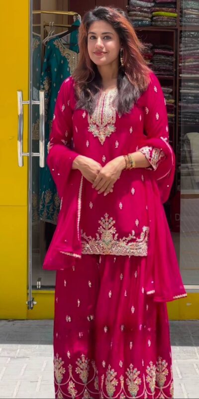 Angelic Red Chinon Silk Sequence Work Salwar Suit