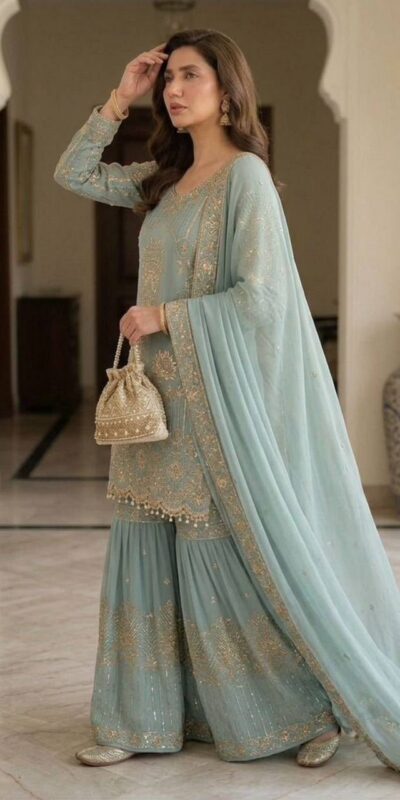 Angelic Sea Green Georgette Sequence Work Salwar Suit