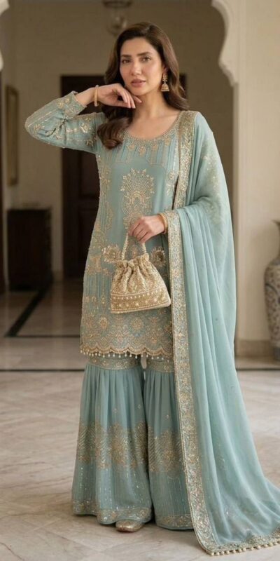 Angelic Sea Green Georgette Sequence Work Salwar Suit