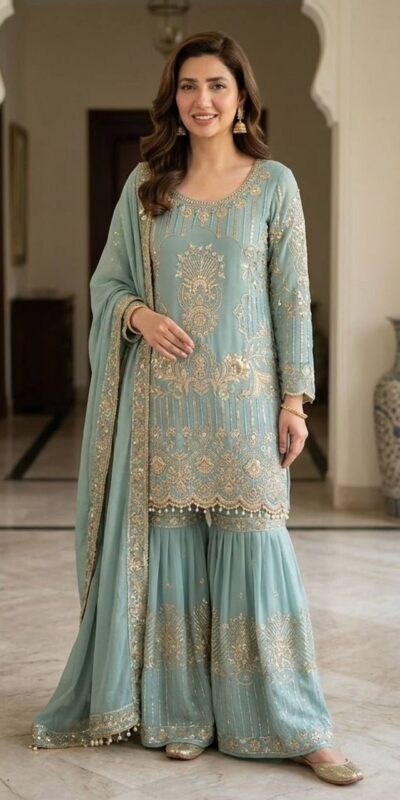 Angelic Sea Green Georgette Sequence Work Salwar Suit