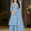 Cool Blue Mal Chanderi Real Hand Work Salwar Suit
