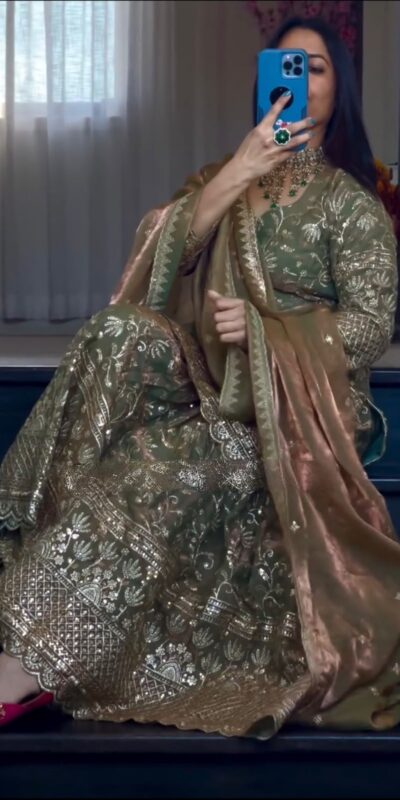 Cool Mehendi Fandy Crush Silk Sequins Work Salwar Suit