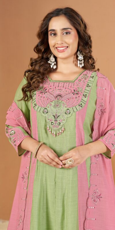 Cool Pista Mal Chanderi Sequins Work Salwar Suit