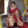 Cool Red Soft Lichi Silk Lace Work Saree