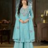 Cool Sea Blue Mal Chanderi Real Hand Work Salwar Suit