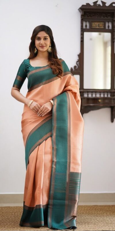 Cool Teal Soft Lichi Silk Lace Work Saree