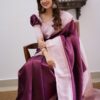Cool Wine Soft Lichi Silk Lace Work Saree