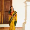 Cool Yellow Soft Lichi Silk Lace Work Saree