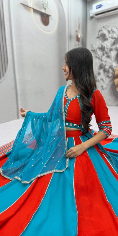 Fancy Blue Pure Cotton Hand Work Lehenga Choli
