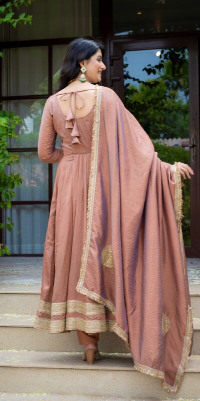 Fancy Brown Vichitra Embroidery Work Anarkali Suit